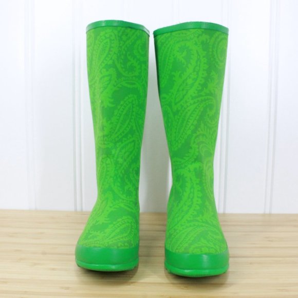 LL BEAN Wellies Waterproof Paisley Rain Boots 9 M - Picture 4 of 11